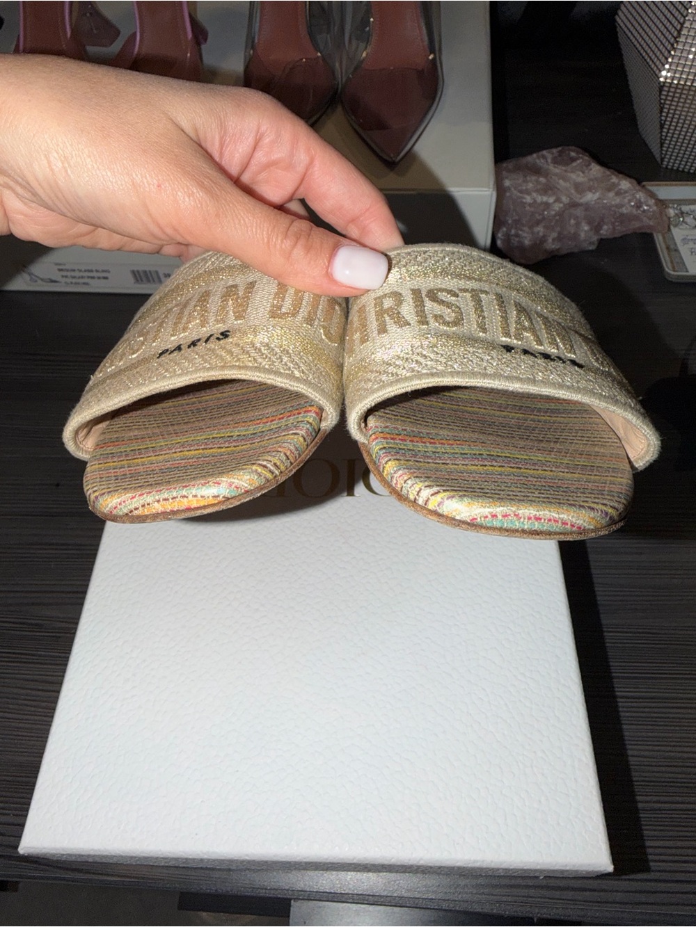Christian Dior DWAY SLIDES Beige Embroidered Slide Sandals - Picture 3 of 4